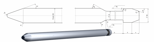 图示： 无缝钢管生产中连轧机使用的芯棒